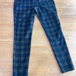 Plaid Slim Fit Pants - Navy and Tan